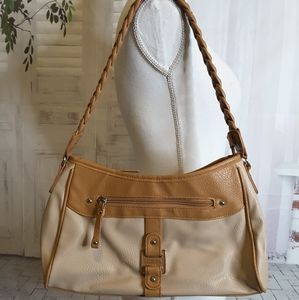 Rosetti tan beige braided shoulder handbag